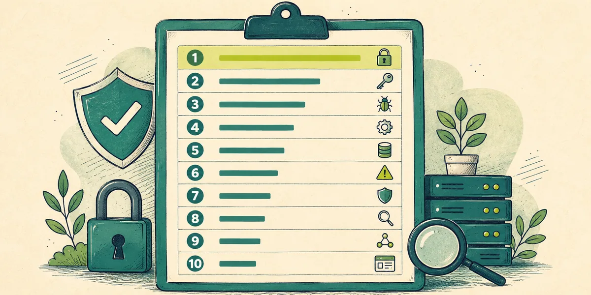 OWASP Top 10 2025 ranked list: numbered risk categories with security icons