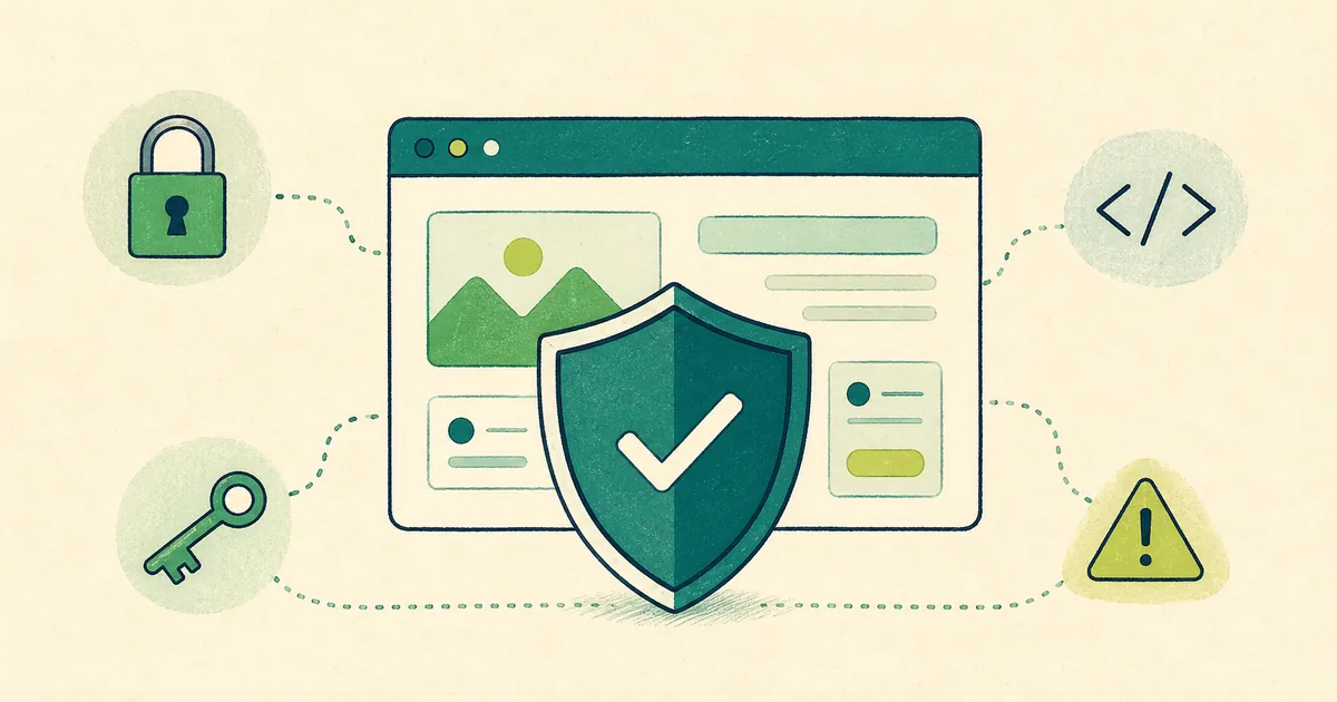 OWASP Top 10: a shield protecting a web application, with lock, code and warning icons
